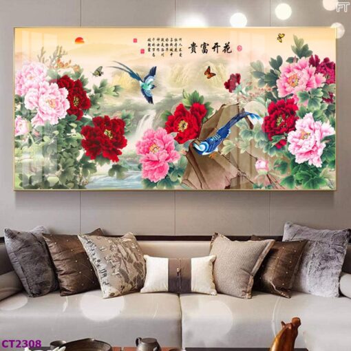 Tranh tráng gương phong cảnh hoa lá trang trí phòng khách TG3253