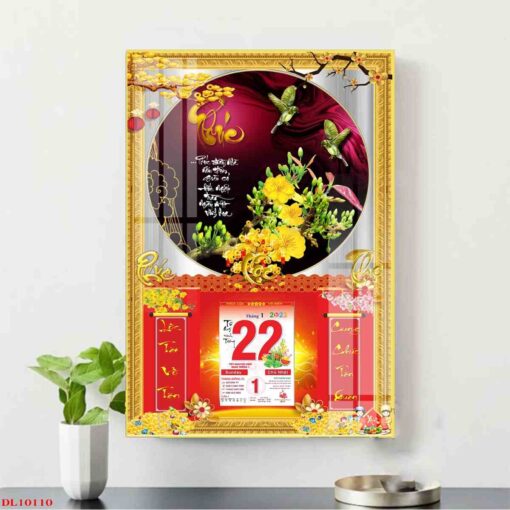 Tranh lịch hoa mai kết hợp chữ pháp treo tường TL82