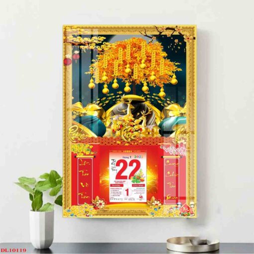 Tranh lịch cây đồng tiền vàng thu hút tài lộc treo tường TL79
