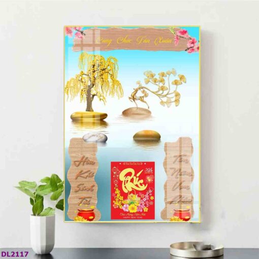 Tranh lịch cây đồng tiền vàng nghệ thuật treo tường TL90