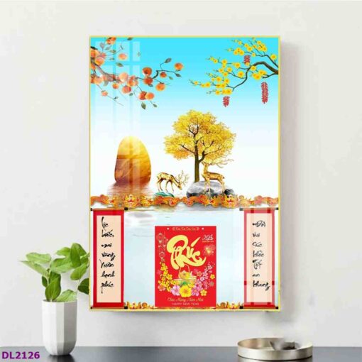 Tranh lịch hươu tuần lộc mang tài lộc treo tường TL86