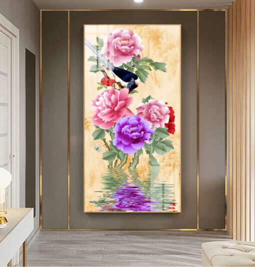 Tranh tráng gương phong cảnh hoa lá trang trí phòng khách TG3254