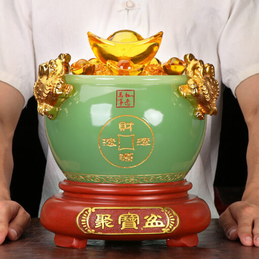 Bát tụ tài cầu may mắn tiền tài màu xanh ngọc DPT08