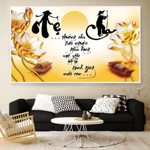 Tranh tráng gương chữ pháp cha mẹ trang trí phòng khách TG3246