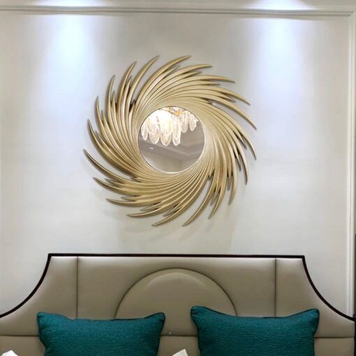 Gương lá mặt trời vàng decor trang trí treo tường TX820