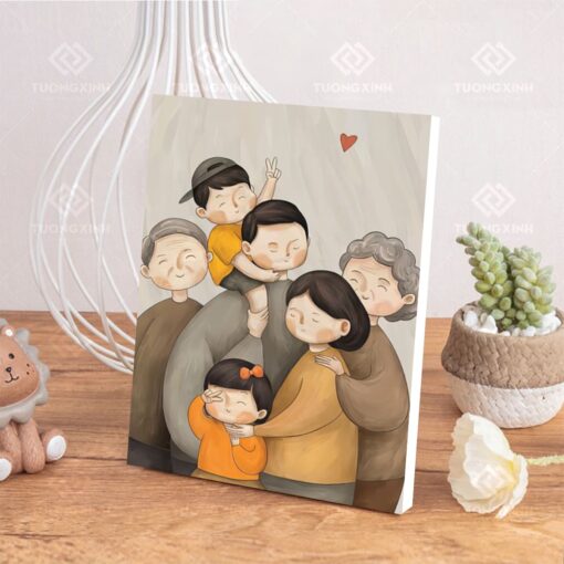 Tranh để bàn gia đình ông bà, bố mẹ và bé trai, bé gái DBG12