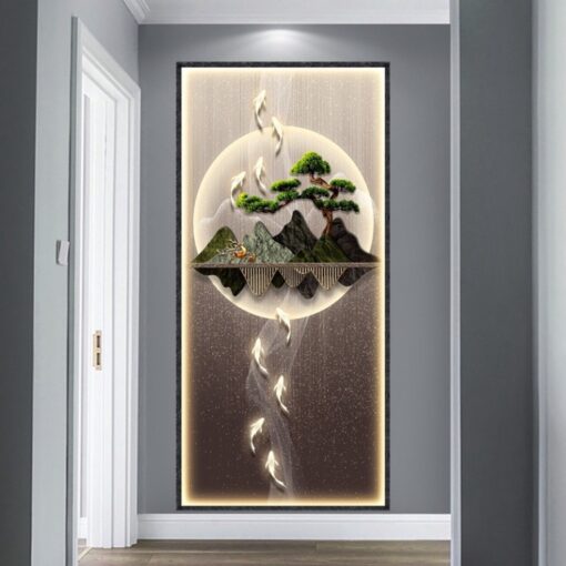 Tranh dán tường 3D cửu ngư nghệ thuật TDT209