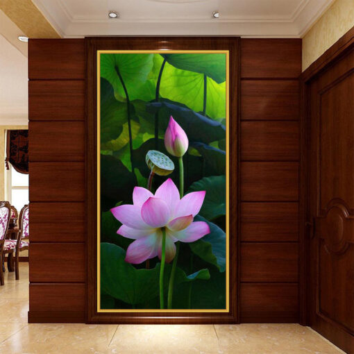 Tranh dán tường 3D hoa sen nghệ thuật TDT228