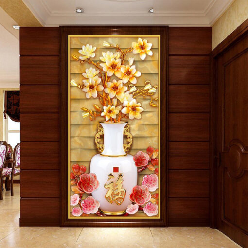 Tranh dán tường 3D bình hoa nghệ thuật TDT229