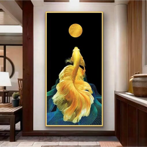 Tranh dán tường 3D cá trăng nghệ thuật TDT201