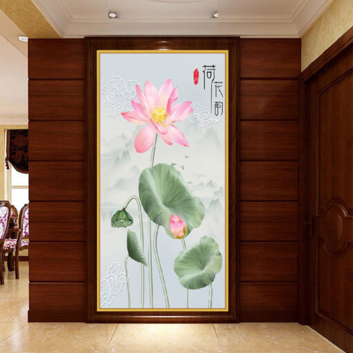 Tranh dán tường 3D hoa sen nghệ thuật TDT235