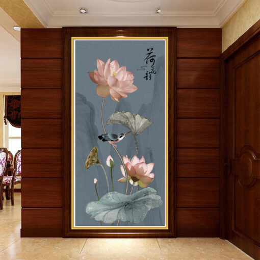 Tranh dán tường 3D hoa sen nghệ thuật TDT236