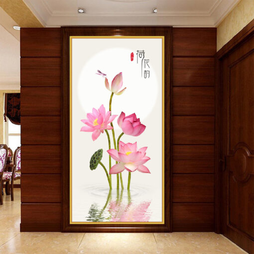 Tranh dán tường 3D hoa sen nghệ thuật TDT237