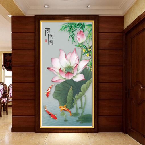 Tranh dán tường 3D hoa sen nghệ thuật TDT238