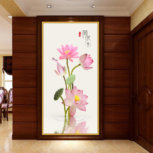 Tranh dán tường 3D hoa sen nghệ thuật TDT240