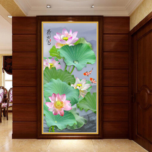 Tranh dán tường 3D hoa sen nghệ thuật TDT241