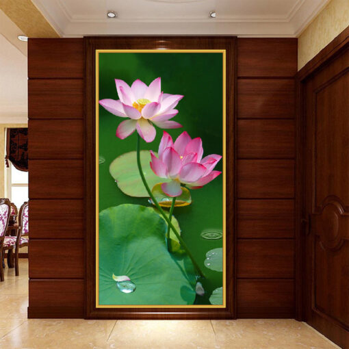 Tranh dán tường 3D hoa sen nghệ thuật TDT242