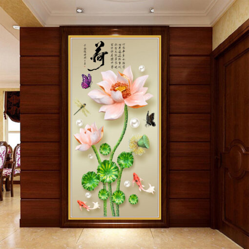 Tranh dán tường 3D hoa sen nghệ thuật TDT243