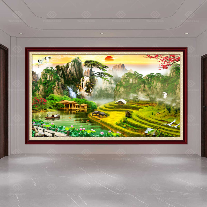 Tranh dán tường 3D sơn thủy hữu tình TDT129