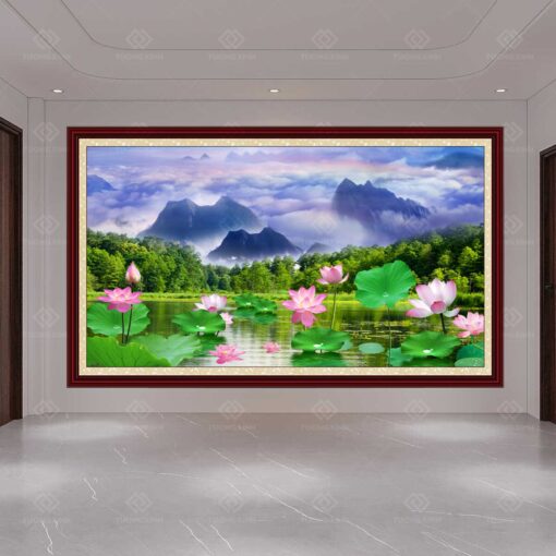 Tranh dán tường 3D đầm hoa sen TDT133