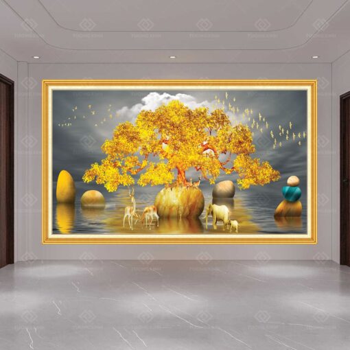 Tranh dán tường 3D cây lộc vàng TDT138