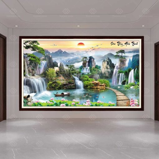 Tranh dán tường 3D sơn thủy hữu tình TDT32