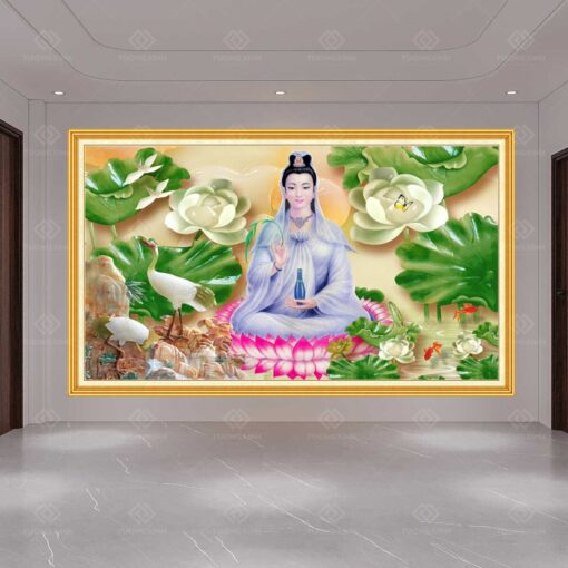 Tranh dán tường 3D quan âm bồ tát TDT34