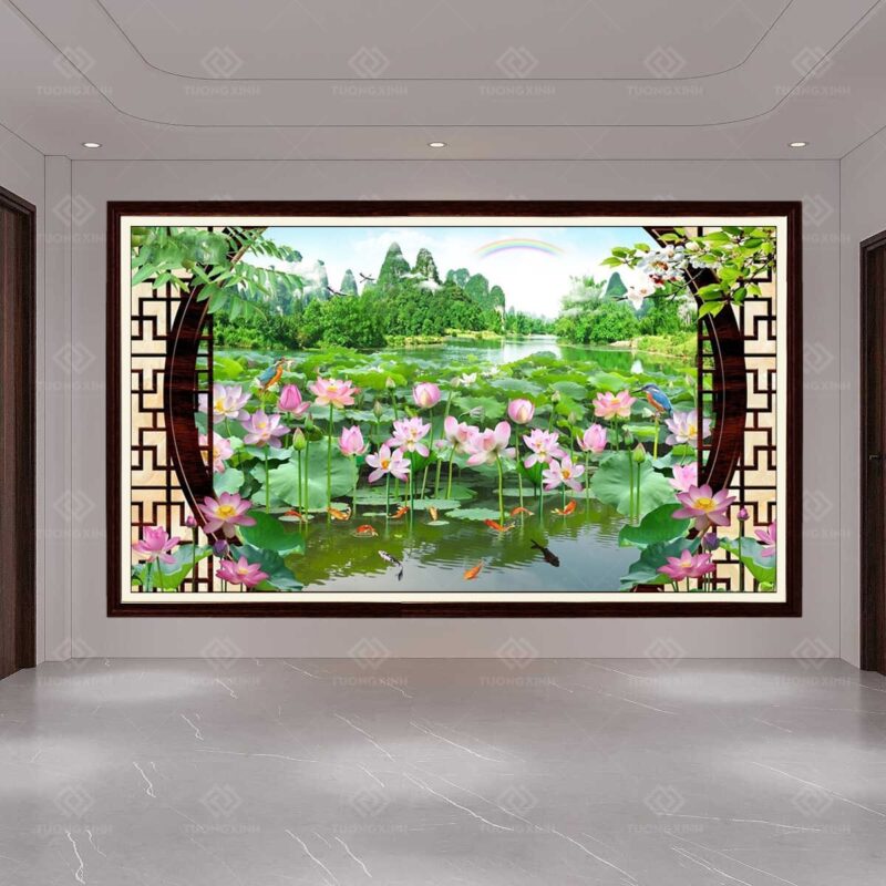 Tranh dán tường 3D hoa sen TDT47