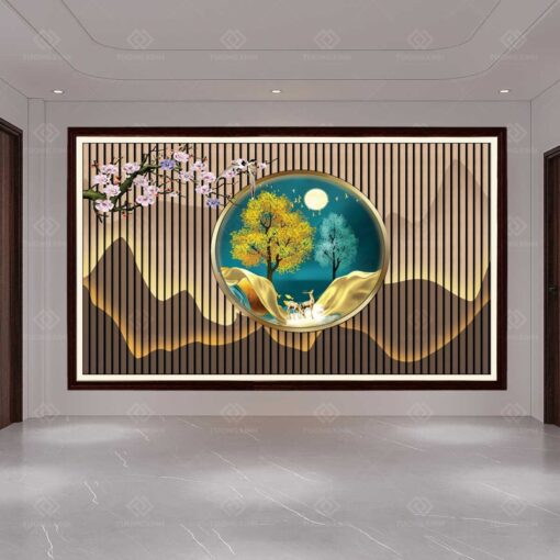 Tranh dán tường lam sóng 3D TDT06