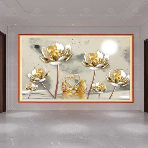 Tranh dán tường 3D hoa sen nghệ thuật TDT58