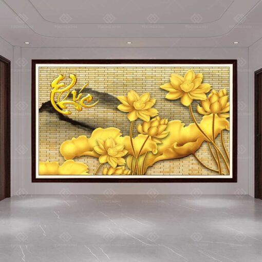 Tranh dán tường 3D sen vàng TDT07