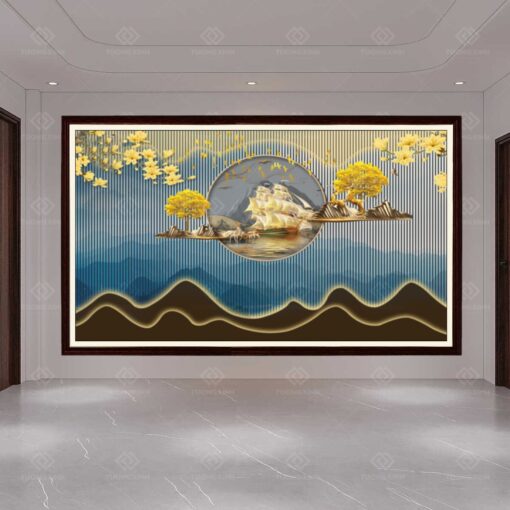 Tranh dán tường lam sóng 3D TDT62