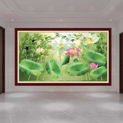 Tranh dán tường 3D hoa sen TDT10