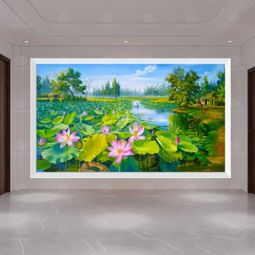 Tranh dán tường 3D đầm hoa sen TDT90
