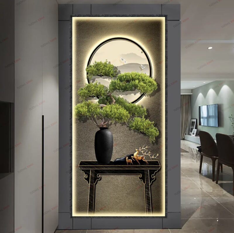 Tranh dán tường 3D bình cây xanh TDT254