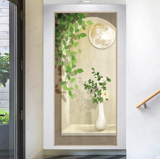 Tranh dán tường 3D bình cây xanh tươi mát TDT249