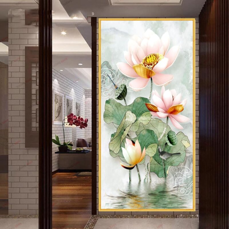 Tranh dán tường 3D hoa sen TDT262
