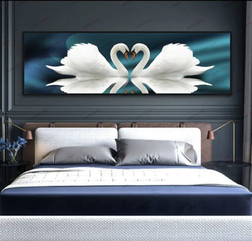 Tranh dán tường 3D đôi thiên nga TDT266