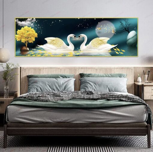 Tranh dán tường 3D đôi thiên nga TDT276