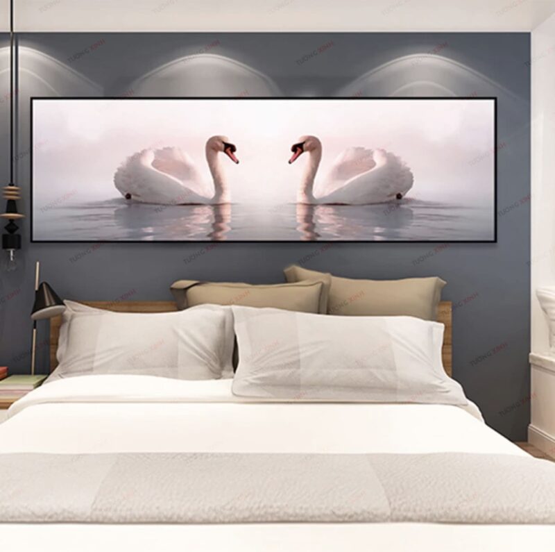 Tranh dán tường 3D đôi thiên nga TDT279