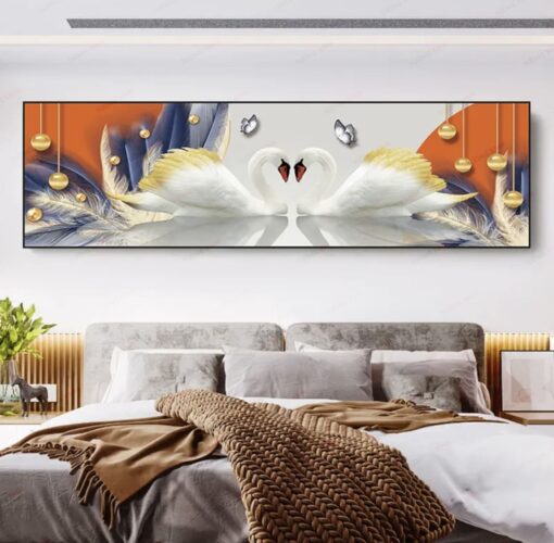 Tranh dán tường 3D đôi thiên nga TDT268