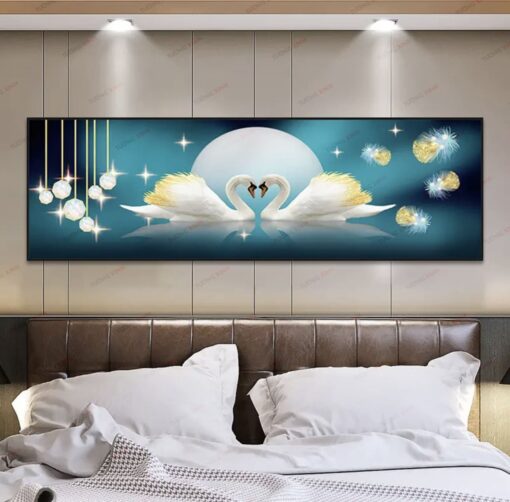 Tranh dán tường 3D đôi thiên nga TDT270