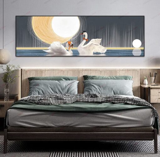 Tranh dán tường 3D đôi thiên nga TDT273
