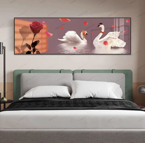 Tranh dán tường 3D đôi thiên nga TDT274