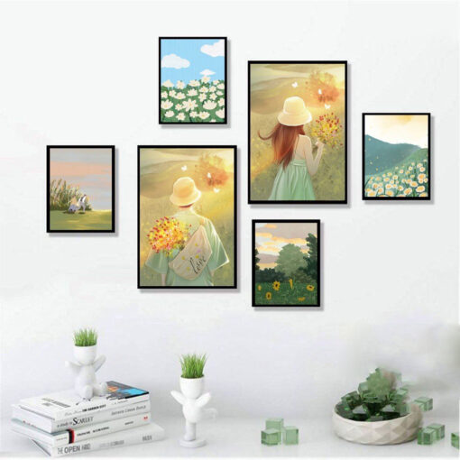 Tranh tráng gương bộ 6 tấm decor trang trí TG3445
