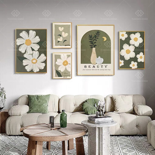 Tranh tráng gương bộ 5 tấm decor trang trí TG3442