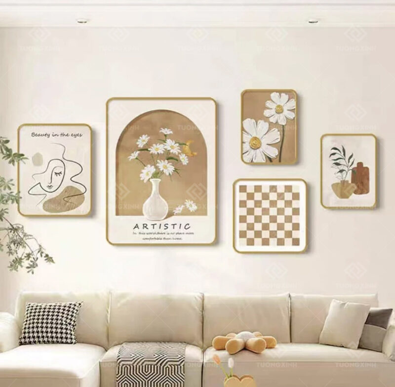 Tranh tráng gương bộ 5 tấm decor trang trí TG3477