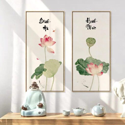 Tranh treo tường hoa sen thư pháp TG3606
