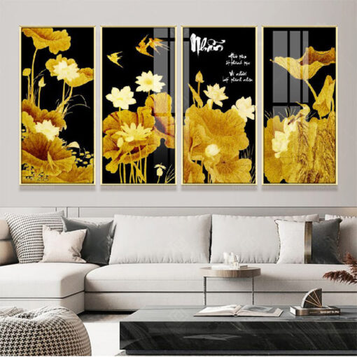 Tranh treo tường hoa sen thư pháp TG3607