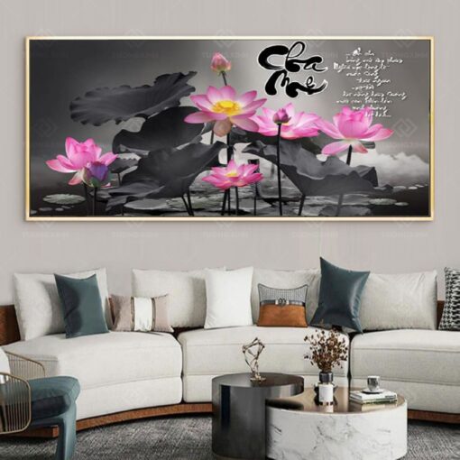 Tranh treo tường hoa sen thư pháp TG3585
